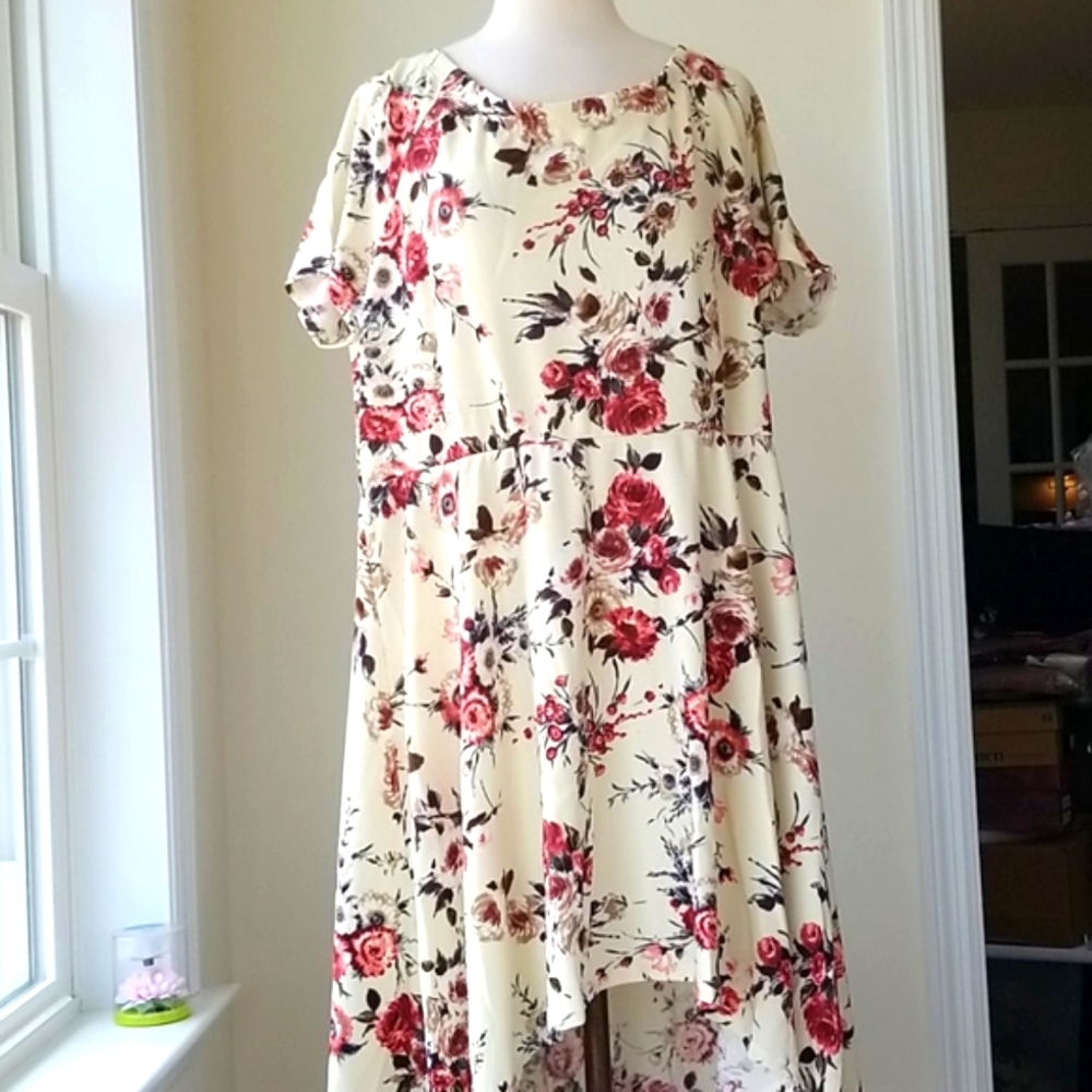 CURVY ✌️Off Shoulder Floral Hi Lo Dress spandex